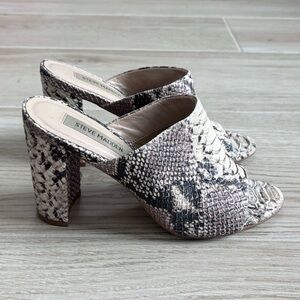 Steve Madden Esmeralda Slide Block Heel Sandals Natural Snake Print Leather 7